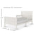 The Child Craft Woodland Toddler Bed in Brushed Cotton features a white wooden modern farmhouse style with slatted headboard, footboard, and toddler rails. Measures 55