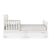 The Child Craft Woodland Toddler Bed in brushed cotton features sturdy bed rails, a headboard, a footboard, and includes a plain white mattress.