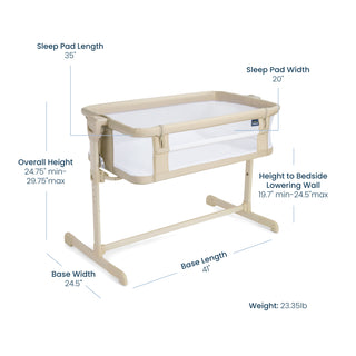 Dimensions of a baby bassinet with text labels on a white background