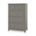 The Child Craft Atwood 4-Drawer Chest in Lunar Gray features a chevron-patterned top drawer and plain lower drawers, each with two round silver knobs—an ideal, stylish storage solution for a baby nursery.