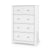 The Child Craft Atwood 4-Drawer Chest in Matte White features a chevron-patterned top drawer and three plain drawers, all with round silver knobs—ideal baby furniture for stylish storage in the nursery.
