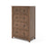 The Child Craft Atwood 4-Drawer Chest in Cocoa Bean features a medium brown finish, four roomy drawers, and a chevron-patterned top drawer with black knobs—modern nursery storage set against a white background.