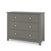 The Child Craft Atwood 3-Drawer Dresser in Lunar Gray features a chevron-patterned top drawer with two knobs, plain lower drawers, and angled legs. The flat top is ideal for adding a baby changing table topper.