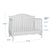 The Child Craft Camden 2-Piece Crib and DreamWeave Set in Matte White features slatted sides, a curved headboard, and baby-safe design with 3 mattress heights. Dimensions: 44.25