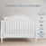 The Child Craft Camden 2-Piece Crib and DreamWeave Set in Matte White stands on a wooden floor against a light wall. With 70+ years’ experience, it features baby-safe finishes, is ASTM and Baby Safety Alliance certified, and fits a breathable crib mattress.