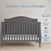 A Cool Grey Camden 2-Piece Crib and DreamWeave Set by Child Craft sits by a light wall; text reads 