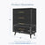 The Child Craft Cranbrook 4-Drawer Chest - Ebony is a Mid-Century Modern dresser with gold handles and angled legs, measuring 45