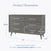 The Child Craft Cranbrook Double Dresser in Lunar Gray is a mid-century modern piece with six drawers and slanted legs. Measuring 33.25”H x 53”W, it's perfect for nurseries—only one drawer opens at a time for safety.