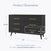 The Child Craft Cranbrook Double Dresser in Ebony is a Mid-Century Modern piece with six gold-handled drawers. Sized 53”W x 33.25”H x 17.5”D, it’s ideal for nurseries, featuring a safety design where only one drawer opens at a time.