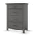 The Child Craft Denman 4 Drawer Chest in Midnight Gray features four drawers with sleek black handles and short legs, offering a stylish and practical addition to your nursery furniture collection.