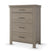 The Child Craft Denman 4 Drawer Chest in Crescent Gray features a tiered top edge, black bar handles, and square legs—stylish nursery furniture perfect for any space.