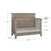 The Child Craft Denman 2-Piece Crib and DreamWeave Set in Crescent Grey features a gray wooden convertible crib with baby-safe finishes, vertical slats, three mattress heights—Newborn, Sitting, Standing—and measures 47