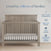 The Denman 2-Piece Crib and DreamWeave Set in Crescent Grey by Child Craft sits in a bright room. Above, text reads Loved by millions of families. At right, icons show 70+ years' experience, baby-safe finishes, ASTM & Baby Safety Alliance certified.