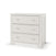 The Child Craft Harmony 3-Drawer Dresser with Changing Table Topper in Brushed Cotton features a simple modern design and round silver knobs, making it perfect nursery furniture; shown against a plain white background.