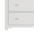 Close-up of the left side of the Child Craft Harmony 3-Drawer Dresser with Changing Table Topper in Brushed Cotton, showing two drawers with round silver knobs. Part of this nursery furniture appears against a plain background.