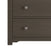 A close-up of the bottom two drawers of the Child Craft Harmony 3-Drawer Dresser with Changing Table Topper in Dapper Gray, each featuring round silver knobs. Only the left side of this nursery furniture is shown.
