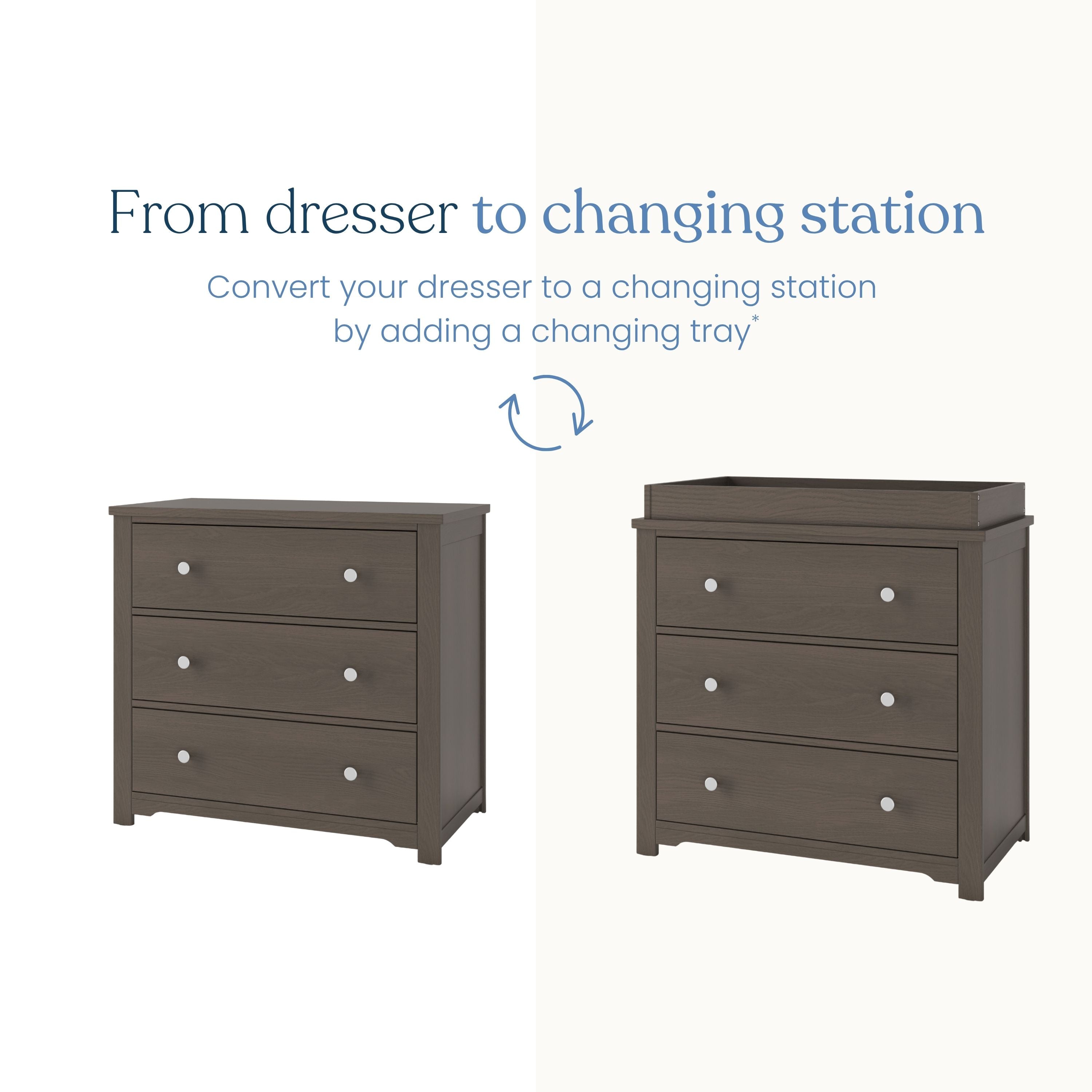 dapper grey dresser Child Craft Harmony 3-Drawer Dresser with Dressing Kit