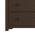 Close-up of the lower left corner of the Child Craft Harmony 3-Drawer Dresser with Changing Table Topper in Brushed Truffle, showing two drawers with round black knobs—ideal for nursery storage or use as a changing table.