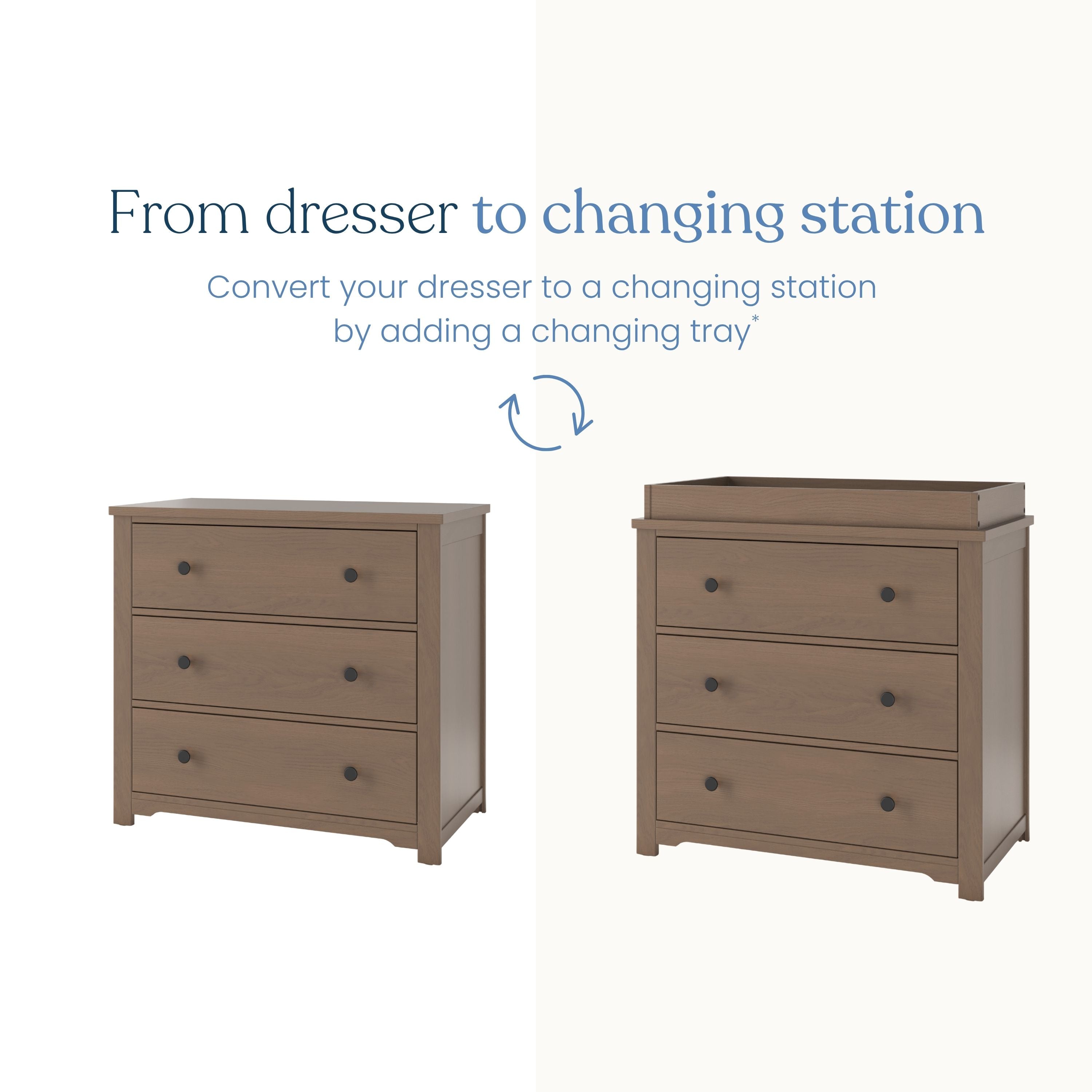 Child Craft Harmony 3-Drawer Dresser with Changing Table Topper in Dusty Heather