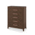 The Child Craft Kieran 5-Drawer Chest in Toasted Chestnut boasts modern lines, pink horizontal handles, and slightly tapered legs—perfect as stylish nursery furniture or a chic dresser for any room.