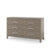 The Child Craft Kieran 6-Drawer Double Dresser in Crescent Gray is a modern dresser with sleek silver handles and short angled legs—ideal for stylish nursery or bedroom storage.