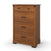 The Child Craft Redmond 4 Drawer Chest in Coach Cherry is a tall wooden dresser with two small drawers (round knobs), three larger drawers (black handles), black corner accents, and a warm finish—ideal for nurseries or rustic bedrooms.