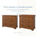 Side-by-side image of the Child Craft Redmond 3 Drawer Dresser in Coach Cherry and the dresser with a changing tray (sold separately) on top, showing how it converts into a nursery changing station.