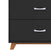 The Child Craft Soho 4 Drawer Chest in Ebony features a sleek mid-century modern design with two visible drawers, curved silver handles, wooden legs, and a wood base trim—perfect, stylish storage for any nursery.