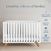 A sleek matte white Child Craft Soho 2-Piece Crib and DreamWeave Set with wooden legs stands on a light wood floor. Text above: Loved by millions of families. Icons highlight safety, 70+ years’ experience, and DreamWeave mattress compatibility.