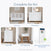 Five baby furniture pieces are shown: a mid-century modern white crib, Child Craft Soho 3-Drawer Dresser in White/Natural, a chest, nightstand, and breathable crib mattress. Text reads, “Complete the Set. *Items sold separately.”.