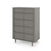 The Child Craft Surrey Hill 5 Drawer Chest in Lunar Gray is a modern wooden nursery dresser with angled legs and a subtle chevron pattern, shown against a plain white background.