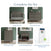 The Child Craft Surrey Hill 5 Drawer Chest in Lunar Gray is shown with coordinating nursery furniture and a white breathable crib mattress; all items are labeled, sold separately, and displayed in styled room settings.