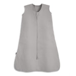 The HALO Wearable Blanket 100% Organic Cotton TOG 0.5 is a light gray, sleeveless baby sleep sack with a front zipper from neck to bottom, shown on a white background. Ideal for safe sleep.