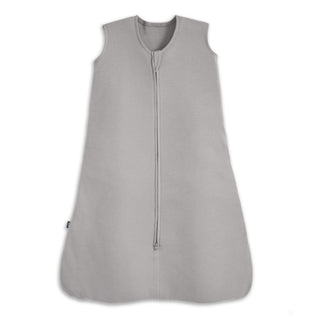 The HALO Wearable Blanket 100% Organic Cotton TOG 0.5 is a light gray, sleeveless baby sleep sack with a front zipper from neck to bottom, shown on a white background. Ideal for safe sleep.