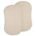 Two beige, oval-shaped BassiNest® Fitted Sheets by HALO overlap on a white background. Made from 100% organic cotton muslin, this 2-pack looks soft and breathable—ideal for a comfortable nursery.