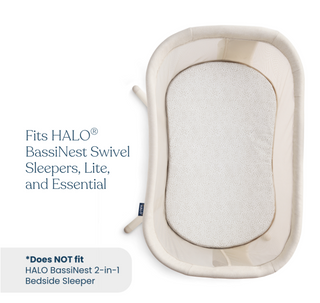 Top view of HALO BassiNest® Fitted Sheet 100% Organic Cotton 2-Pack, compatible with Swivel, Lite, and Essential models; not suitable for the BassiNest 2-in-1 Bedside Sleeper. For use with HALO bassinet mattresses.
