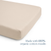 The HALO Fitted Crib Sheets 100% Organic Cotton Muslin 2 Pack features beige sheets on a mattress with “Made with 100% organic cotton muslin” text—ideal for parents wanting soft, breathable crib sheets for their nursery.