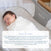 A sleeping baby wrapped in a white blanket lies in a gray HALO BassiNest® Luxe Swivel Sleeper Bassinet. Below, a customer review praises its convenience and features for parents.