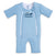 A light blue short-sleeve Baby Merlin's Magic Sleepsuit® (100% cotton) by HALO with front zippers and a cartoon sleeping baby in a hat, perfect for swaddle transition and comfort during sleep regression.