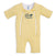 The HALO Baby Merlin's Magic Sleepsuit® 100% Cotton is a yellow, short-sleeve, short-leg baby suit with two white front zippers and a moon and stars logo—ideal for swaddle transition.