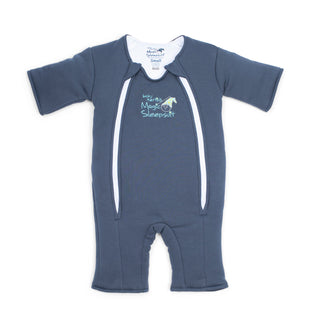 Navy Blue Baby Merlin's Magic Sleepsuit with brand logo on a white background