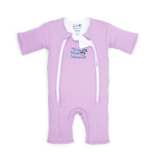 Purple Baby Merlin's Magic Sleepsuit with logo on a white background