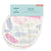 A pack of aden + anais boutique silky soft burpy bibs, featuring 2-in-1 pastel watercolor designs in pink, blue, and white. The packaging highlights the luxurious softness and absorbency of these bamboo muslin burp cloths.