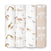 This versatile aden + anais organic cotton muslin swaddle blanket 4 pack features safari-themed prints: giraffes, lions and trees, zebras and lions, and elephants with trees. Made from GOTS certified organic muslin in neutral browns and whites.