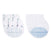 The aden + anais boutique 100% cotton muslin burpy bibs 2 pack includes two soft cloths: one with light blue and gray dinosaur illustrations and striped edges, and the other in a blue and white checkered pattern with a blue section adorned with small white stars.