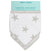The aden + anais essentials cotton muslin bandana bibs, in a 2-pack, feature a white bib with gray star patterns. Crafted from soft cotton muslin with visible edge stitching, these stylish triangular bibs are perfect for little ones.