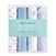 The aden + anais essentials cotton muslin swaddle blanket 4-pack includes four charming designs: gray polka dots, solid blue, blue stars, and blue stripes. Made from 100% breathable cotton muslin, each swaddle measures 112 cm x 112 cm.