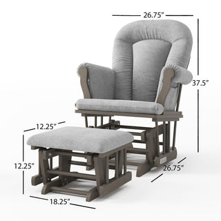 The Child Craft Scout 3 Piece Nursery Set features a gray, cushioned glider chair with matching ottoman—an ideal complement to your nursery furniture. Dimensions for the glider are 37.5″H x 26.75″W x 26.75″D and for the ottoman, 12.25″H x 18.25″W x 12.25″D, making them perfectly sized to pair with your crib and dresser from the set.