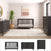 A mid-century modern nursery featuring the Child Craft Cranbrook 3 Piece Nursery Set with crib, dresser, and chest, accented by gold handles, a large white rug, potted plant, and soft abstract wall art.
