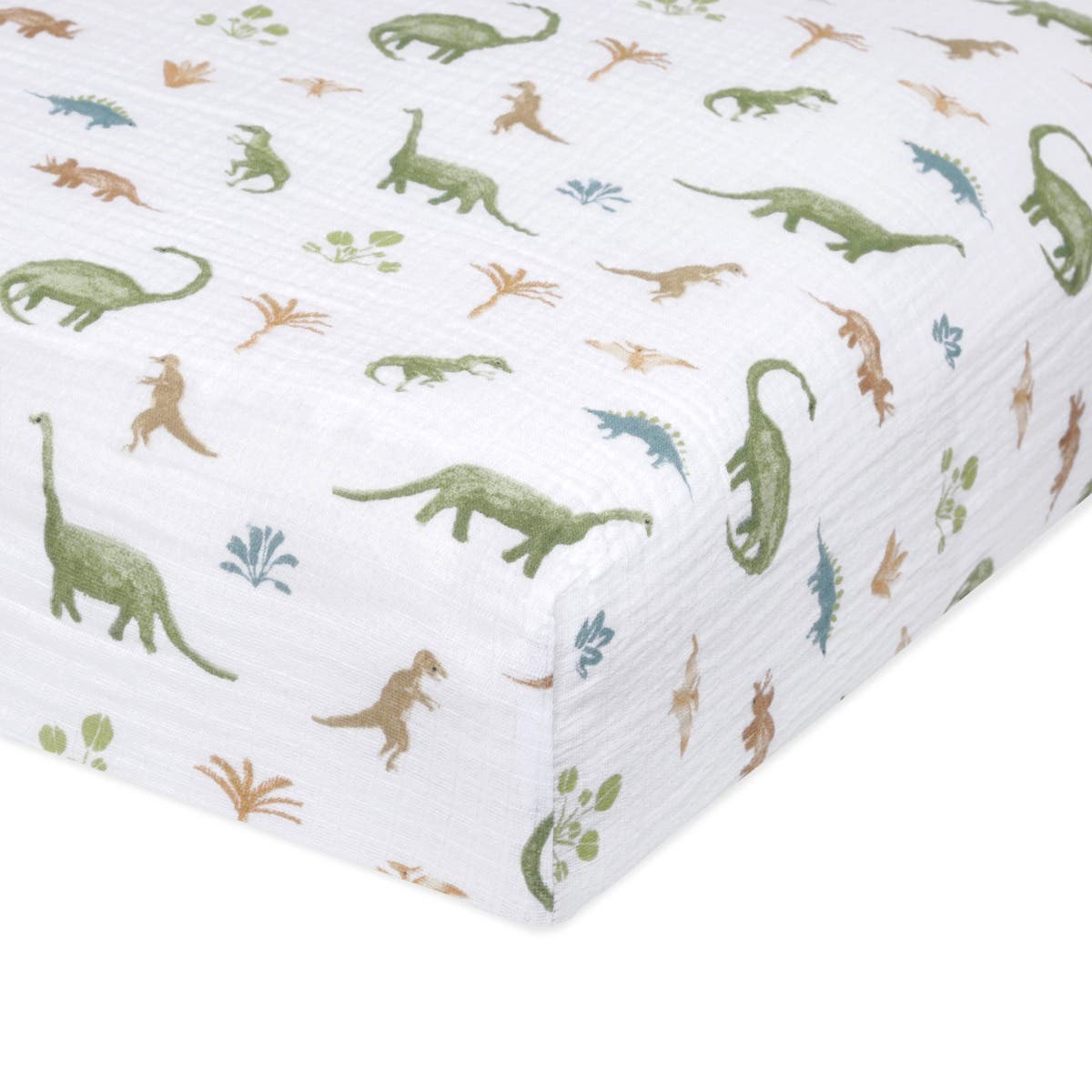 Dino Jungle Cotton Muslin Crib Sheet aden anais
